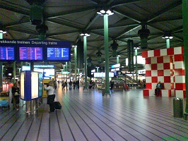 View of Schiphol Plaza with train ticket machines